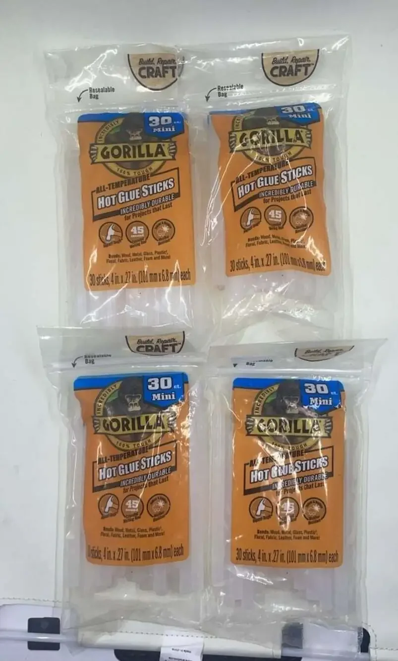 Gorilla All-Temperature Mini Hot Glue Sticks 4-inch, 30 Count (Lot of 4 Packs)